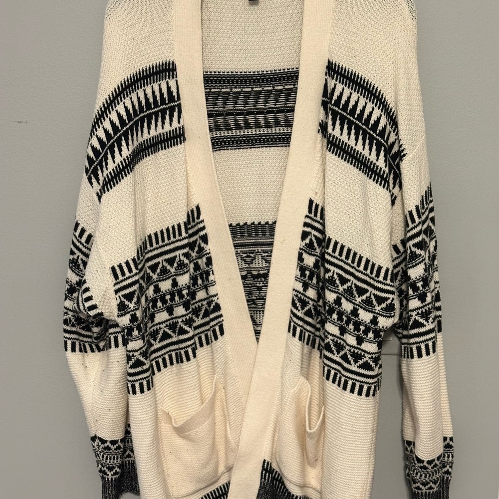 Express Cream and Black Geometric Cardigan
